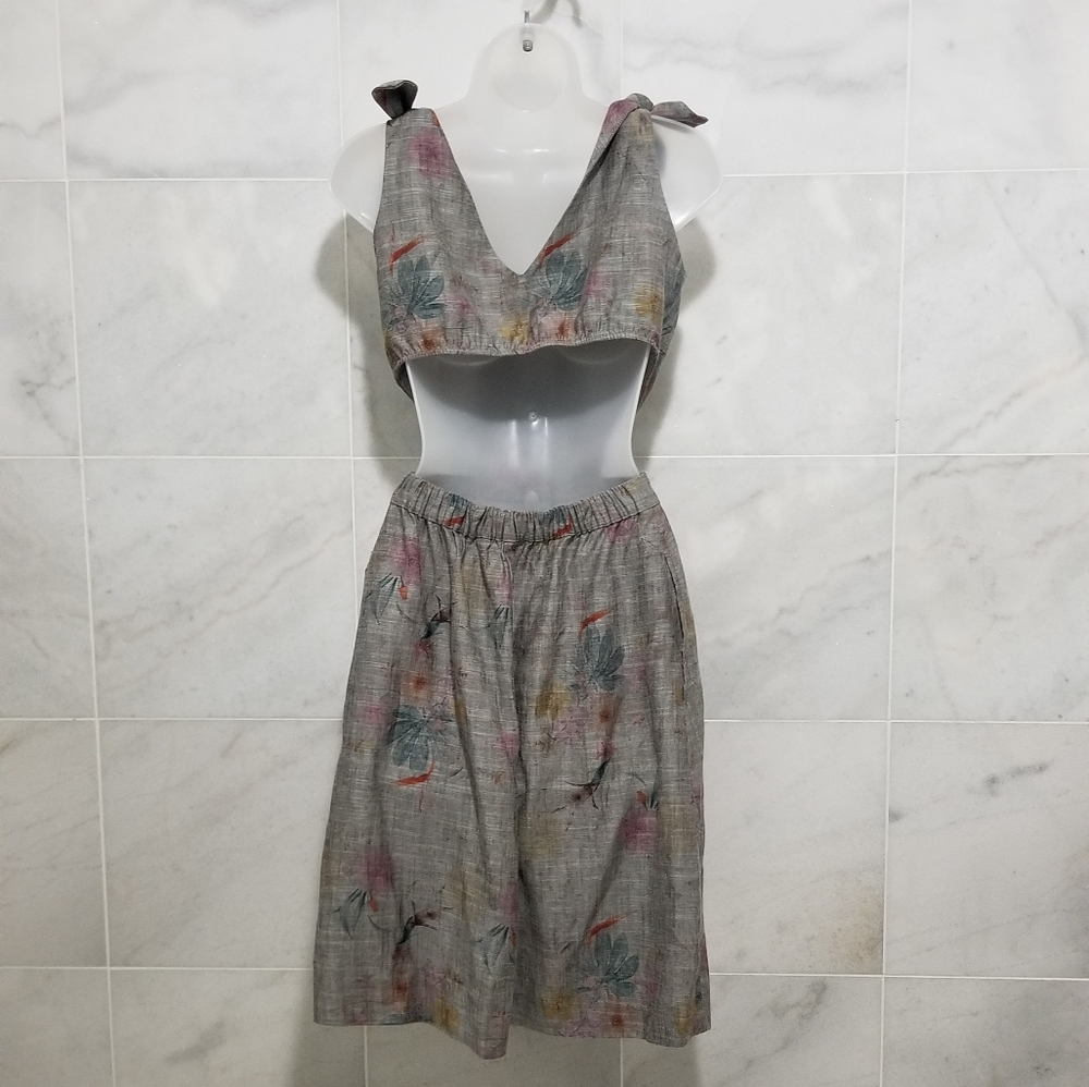 Reformation Gisela Dress Grey Floral Tie Shoulder Cutout Buttondown 2 - Picture 12 of 13